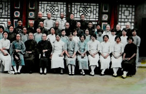 Manchuria, the 1930s. School staff, including Mrs Aagaard Poulsen and Miss. Bahnsen, Siuyen. Te