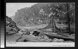 Docked fishing boats, Sichuan, China, ca.1900-1920