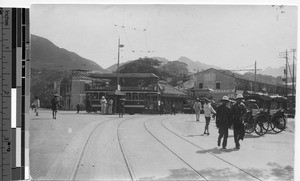 Street scene with trolley, Hong Kong, China, ca.1920