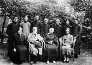 Group picture with Danish missionaries and Chinese employees, Back row from left: Mr. Sung, tea