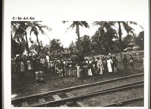 Congregation in Ferok gathered by the railway to welcome Inspector Dipper