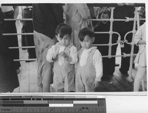 Chinese twin boys bound for San Francisco, Wuzhou, China, 1947