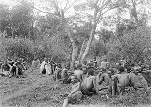 Chagga men at a meeting, Tanzania, 1904