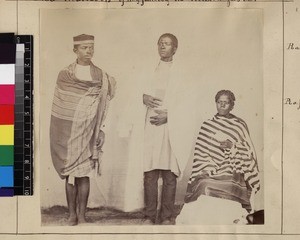 Group portrait of Malagasy members of missionary's household, Madagascar, 1873