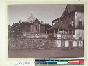 Graves of kings and Queens at the palace Manajakamiadana, Antananarivo, Madagascar, 1900