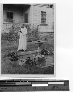 Fr. Downs in the garden at Soule, China, 1932