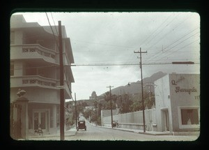 City street with old car