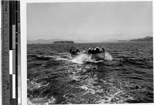 Boat trip to Hiroshima in a motor whale boat, Japan, ca. 1946