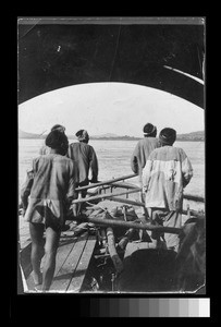 Oarsmen power a boat, Sichuan, China, ca.1900-1920