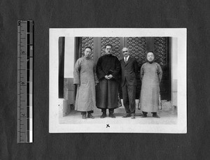 Mayor Ho, Dr. Stuart and two others at Yenching University, Beijing, China, 1929