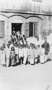 Madras, Arcot, South India. Mr. Narasimham with students from the Hindu boys' school.(Missionar