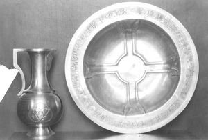 Baptismal basin and jug in Dalny (Dairen church), donated by the Sunday School children in Øste