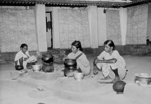 East Jeypore, Orissa, India. Women at the Widows Home Sarepta preparing dinner, 1972
