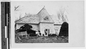 Dom Gerard and Dom Augustine sitting outside Trappists' guesthouse, Hakodate, Japan, ca. 1910-1930