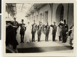 English delegation at the station, Addis Abeba, Ethiopia, 1930