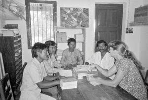 Danish Santal Mission, Bangladesh. Missionary Anni Schrøder conducting a teachers' meeting at S