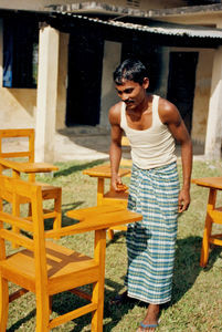 Danish Bangladesh Leprosy Mission/DBLM. The cabinetmaker has produced chairs with table for the