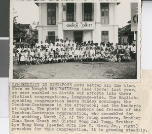 The Congregation of the Church of Christ in Singapore, Singapore, 1959