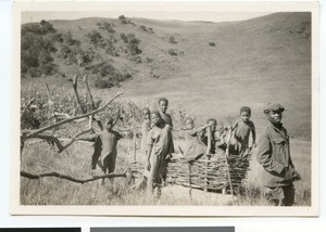 Zulu children with sled, South Africa