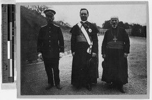 Monsignor Petrelli, Bishop Chanton and a Japanese official, Osaka, Japan, ca. 1900-1920