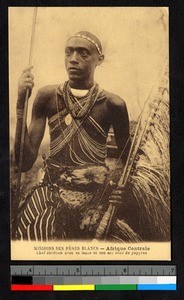 Chief holding spear and bow, Central African Republic, ca.1920-1940