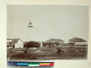 Lighthouse surrounded by military hospital buildings, Toamasina, Madagascar