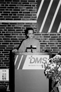 General Assembly at Nyborg Strand 13-14/01/1990. The missionary Agnes Hertz is speaking to the