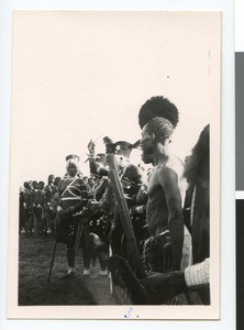 Bride and bride's father at a Zulu wedding, Ehlanzeni, South Africa, 1946