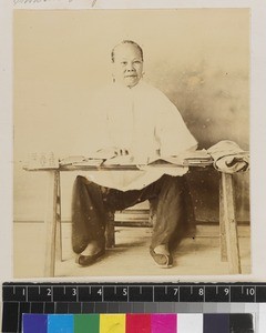 Bible woman at hospital bookstall, Shantou, China, ca. 1895