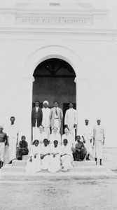 Danish Mission Hospital, Tirukoilur, Arcot, South India, 1921. The Hospital staff. Standing rig