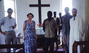 Else and Åsmund Heggheim with others by the altar, Bankim, Adamaoua, Cameroon, 1953-1968