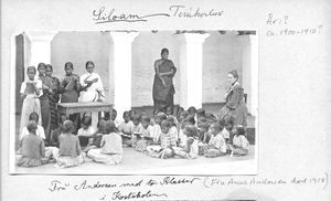 Arcot District, South India. Siloam Girl's Boarding School. Missionary Mrs Anna Andersen with t