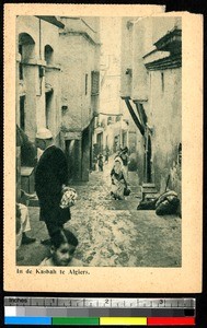 People in a street in the Kasbah region, Algiers, Algeria, ca.1920-1940