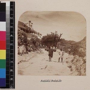 Men walking down street, Ambodin Andohalo, Madagascar, ca. 1865-1885