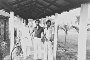 Danish Bangladesh Leprosy Mission/DBLM, Nilphamari 1981. Missionary Ruth Egedal with two staff