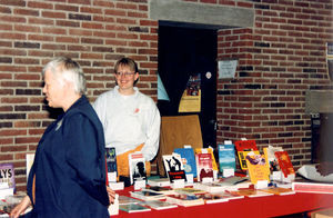 DMS annual meeting 19.4.1997 in Roende. Book stall with an exhibition of books from Unitas Publ