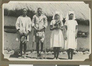 Wedding group at out-school village, Eastern province, Kenya, ca.1935