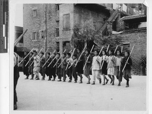 Military training for children at Wuzhou, China, 1949