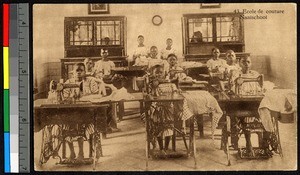 Young girls working at sewing machines, Congo, ca.1920-1940