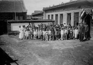 Emil Jensen Report: Sunday School children outside the chapel, 1919. (Ms. Frederiksen and my wi