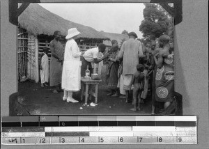 Mrs. Fischer during smallpox vaccination, Mwakaleli, Tanzania, 1929