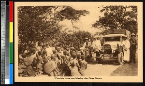 Missionary fathers arrive at mission, Africa, ca.1920-1940