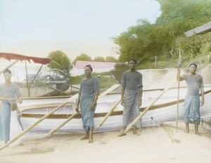 Four boatmen, Calabar, Nigeria, ca. 1930-1940