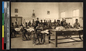 Students sewing clothing, Kakyelo, Congo, ca.1920-1940