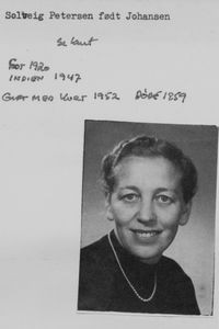 Nurse and Deaconess, Solveig Petersen, born Johansen (1920-1959). Married to Kurt Petersen, 195