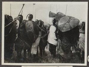 Dancing Masai warriors, Tanzania, ca.1907-1930