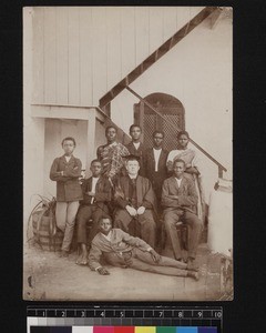 Group portrait missionary and students of Boys' High School, Ghana, ca. 1910