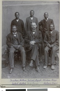 Missionary Lange with his church wardens, Manuane, South Africa