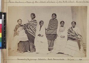 Group of female Malagasy teachers and students, Faravohitra, Madagascar, 1875