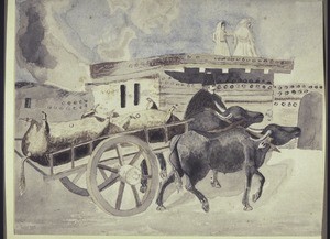 Grusian wagon with wineskins